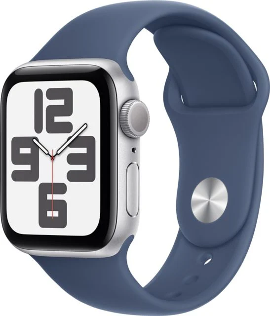 Apple Watch SE GPS 44mm Silver Aluminum Case with Denim Sport Band - S/M - ONLINE ONLY
