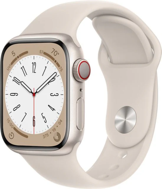 Apple Watch Series 8 GPS + Cellular 41mm Starlight Aluminum Case with Starlight Sport Band - S/M - ONLINE ONLY