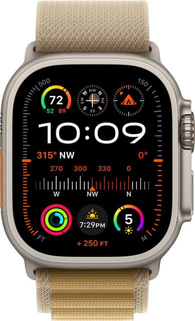 Apple Watch Ultra 2 GPS + Cellular 49mm Natural Titanium Case with Tan Alpine Loop - Small - ONLINE ONLY