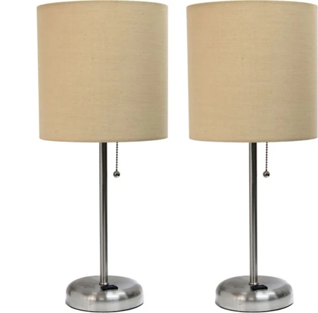 Creekwood Home 19.5 Oslo Contemporary Bedside Duo, Brushed Steel Table Lamp Two Pack Set with Power Outlet Shades - Image 10