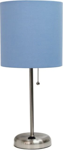 Creekwood Home 19.5 Oslo Contemporary Bedside Duo, Brushed Steel Table Lamp Two Pack Set with Power Outlet Shades - Image 4