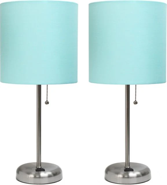 Creekwood Home 19.5 Oslo Contemporary Bedside Duo, Brushed Steel Table Lamp Two Pack Set with Power Outlet Shades - Image 6