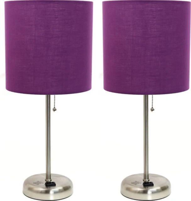 Creekwood Home 19.5 Oslo Contemporary Bedside Duo, Brushed Steel Table Lamp Two Pack Set with Power Outlet Shades - Image 7