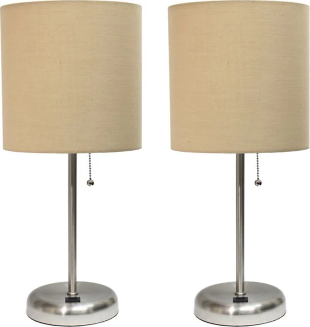 Creekwood Home 19.5 Oslo Contemporary Bedside Duo, Brushed Steel Table Lamp Two Pack Set with USB Port Shades - Image 12