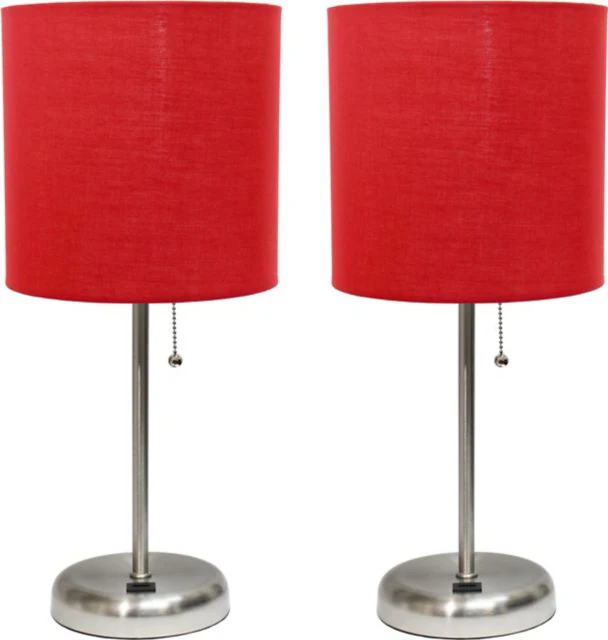 Creekwood Home 19.5 Oslo Contemporary Bedside Duo, Brushed Steel Table Lamp Two Pack Set with USB Port Shades - Image 9
