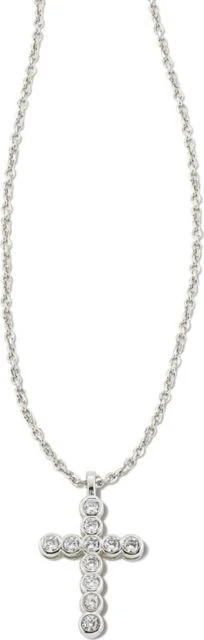 Cross Pendant Necklace Silver Metal White Cz