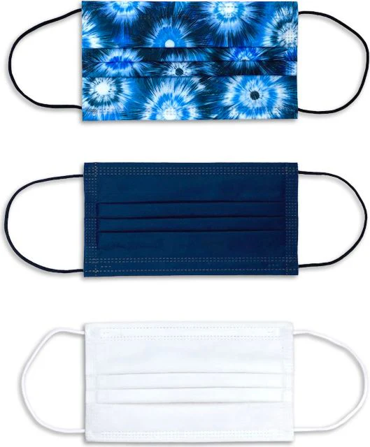 DISPOSABLE MASK BLUE TIE DYE 12-PACK,SOLID NAVY 12-PACK, AND SOLID WHITE 12-PACK (36 TOTAL MASKS) - ONLINE ONLY
