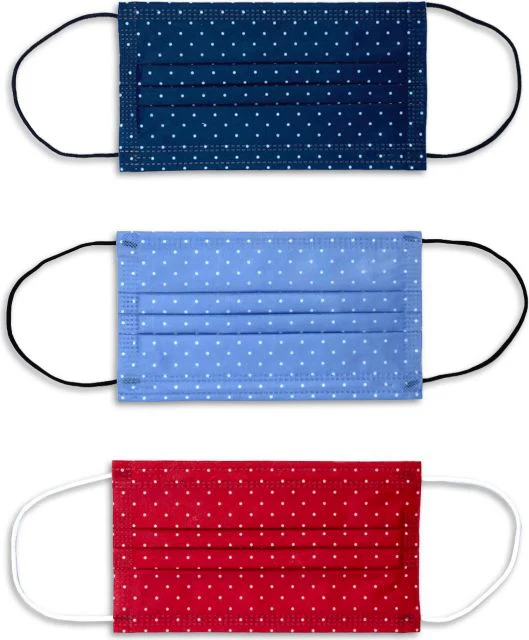 DISPOSABLE MASK NAVY DOT 12-PACK,  PERIWINKLE DOT 12-PACK, AND RED DOT 12-PACK (36 TOTAL MASKS) - ONLINE ONLY