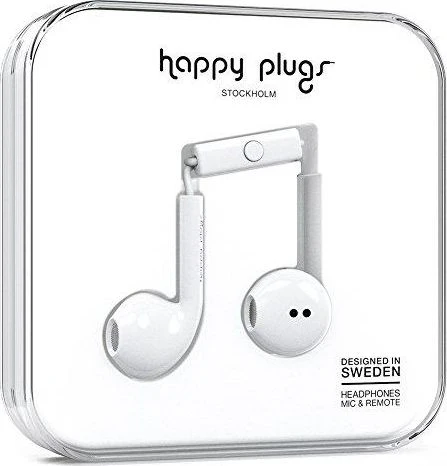 Happy Plugs Earbuds Plus with Mic - White - ONLINE ONLY