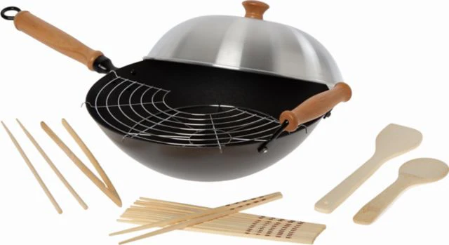 Joyce Chen 10-Piece Set Professional Series 14 Carbon Steel Nonstick Wok Set with Lid and Maple Handles - ONLINE ONLY