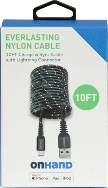 OnHand Charging CBL 10ft BP USB-A to Lightning (MFi certified), Black