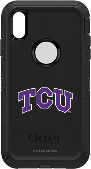 Otterbox Black Defender case w/ Texas Christian University Horned Frogs Primary Mark design - iPhone XS MAX - ONLINE ONLY