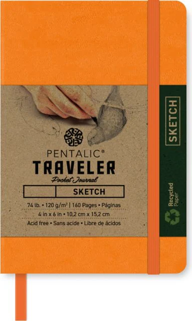Pentalic Orange 6x4 74 lb. (120 gsm) Sketch Traveler Pocket Journal 160 Page Book