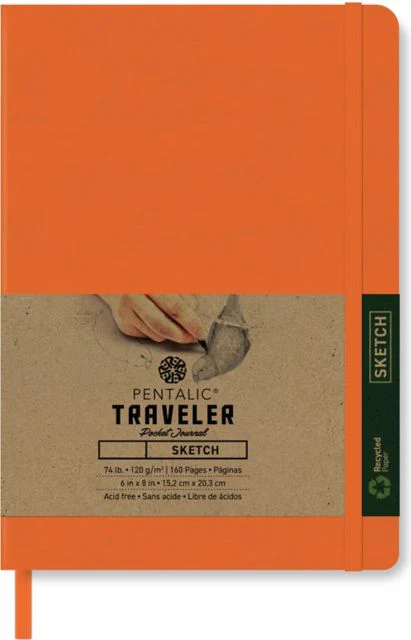 Pentalic Orange 8x6 74-pounds Sketch Traveler Pocket Journal 160 Page Book