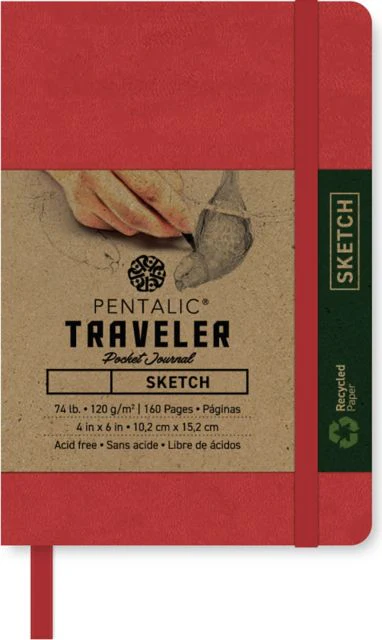 Pentalic Red 6x4 74 lb. (120 gsm) Sketch Traveler Pocket Journal 160 Page Book