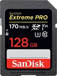 SanDisk Extreme PRO 128 GB Class 10/UHS-I (U3) SDXC. 170 MB/s Read - 90 MB/s Write - Lifetime Warranty -ONLINE ONLY