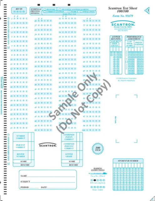SCANTRON DM TEST SHEET 100/100