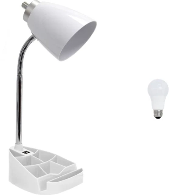 Simple Designs 18.5 Gooseneck Organizer Desk Lamp with iPad Tablet Stand Book Holder and USB port, with LED Bulb - Image 2