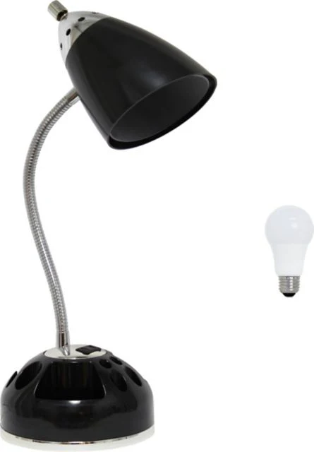 Simple Designs 19.5 Flossy Organizer Desk Lamp with Charging Outlet Lazy Susan Base and LEB Bulb