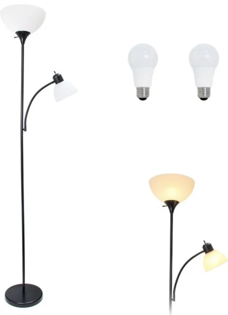 Simple Designs 71.5 Traditional Floor Lamp with Adjustable Reading Light, LED Bulbs Included