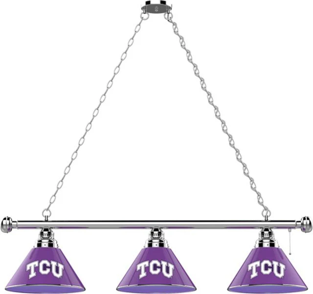 Texas Christian University 3 Shade Billiard Light w/Chrome Fixture and Horned Frogs Logo - ONLINE ONLY