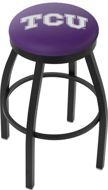 Texas Christian University 30 L8B2B - Black Wrinkle Swivel Bar Stool w/Accent Ring and Horned Frogs Logo - ONLINE ONLY