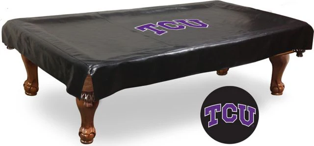 Texas Christian University 7' Billiard Table Cover w/Horned Frogs logo - ONLINE ONLY