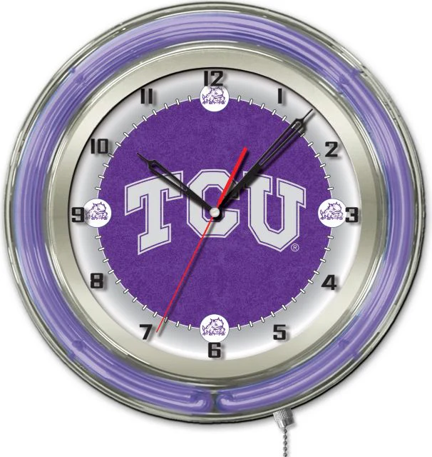Texas Christian University Double Neon Ring, 19 dia. Logo Clock w/Horned Frogs Logo - ONLINE ONLY