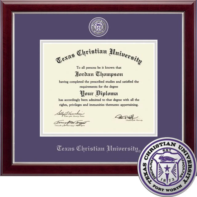 Texas Christian University Masterpiece Diploma Frame. Bachelors, Masters