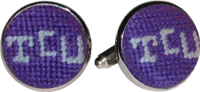 Texas Christian University Silver Plated Needlepoint Cuff Links