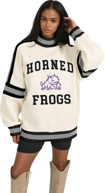 Texas Christian University Women's Oversized Turtleneck Pullover with Bold Stretch-Knit Striped Detail